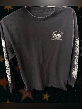 Zumiez Black Long Sleeve "Good Times Bad Friends" Graphic Tee